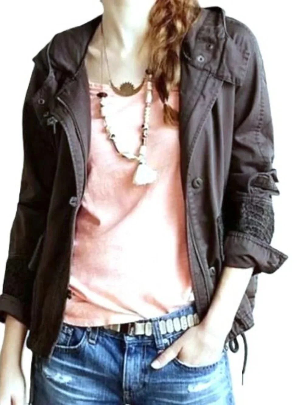 Anthropologie Sz S Hei Hei Faroe Cropped Anorak Utility Jacket Gray Brown
